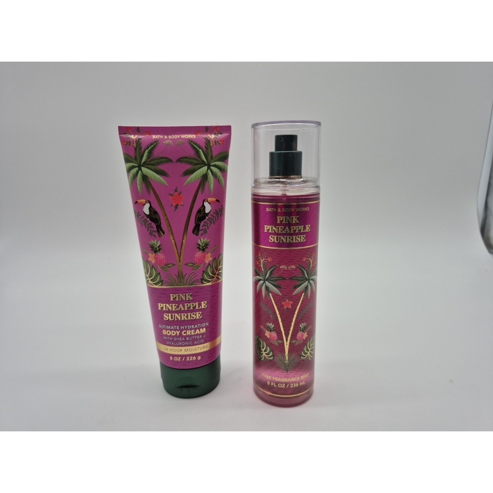 BATH & BODY WORKS PINK PINEAPPLE SUNRISE FRAGRANCE MIST SPRAY & CREAM SET OF 2